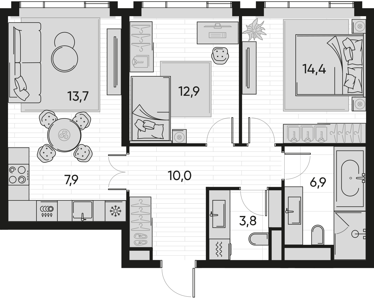 3-комнатная 70 м2 в ЖК ПРАЙД корпус null этаж 5
