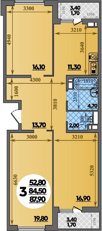 3-комнатная 87 м2 в ЖК Парк у дома корпус null этаж 10