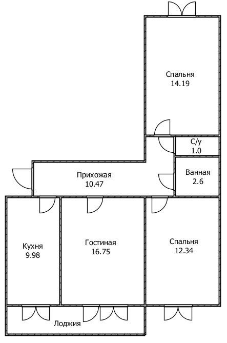 3-комнатная 68 м2 в ЖК undefined корпус null этаж 7