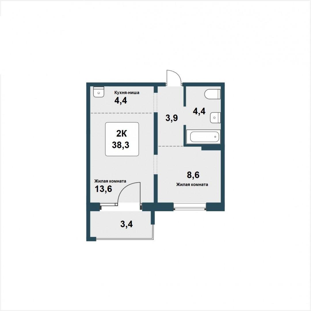 1-комнатная 38.3 м2 в ЖК undefined корпус null этаж 1