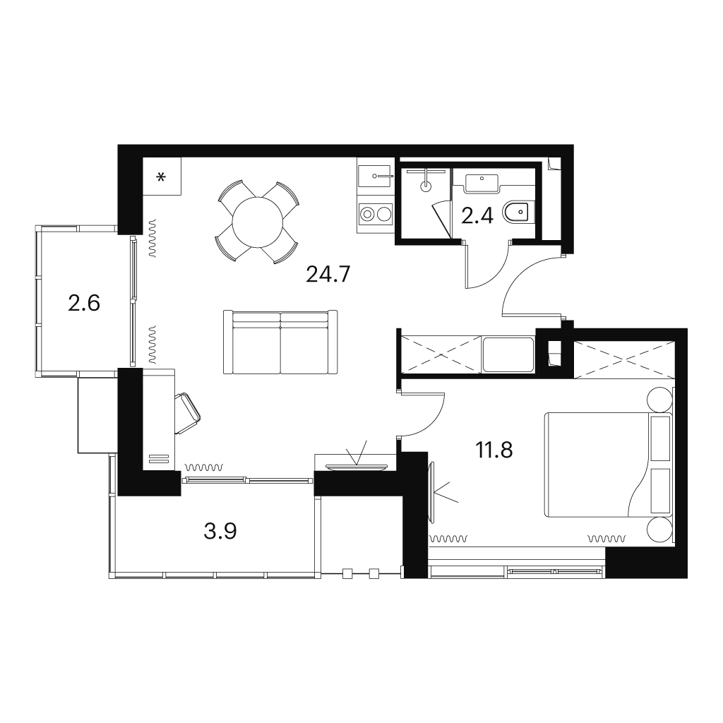 1-комнатная 45 м2 в ЖК Аквилон Сигнал корпус null этаж 11
