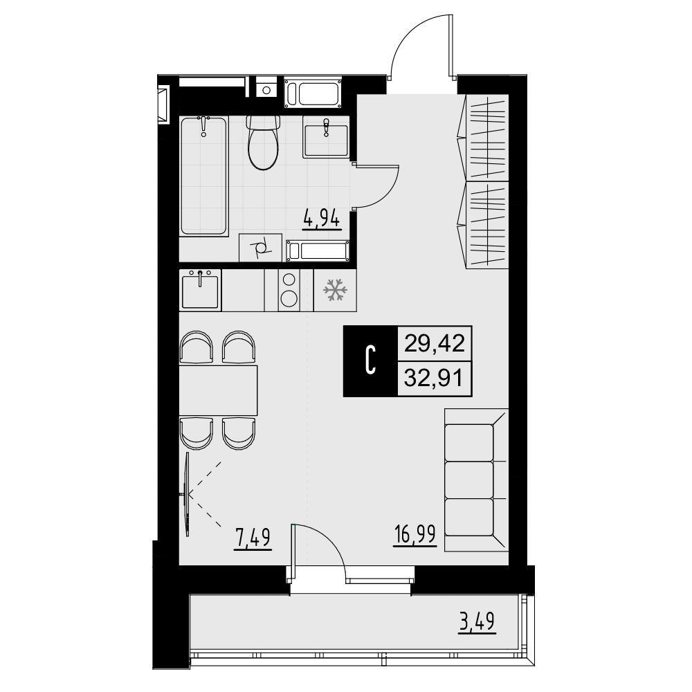 Студия 31 м2 в ЖК Макрорайон Амград корпус null этаж 1