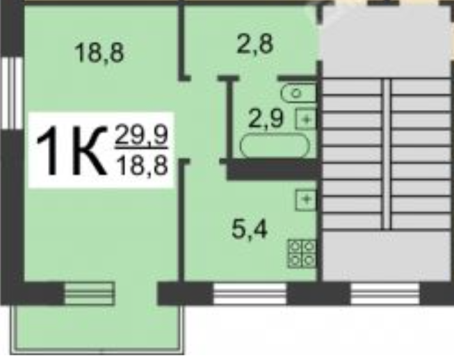 1-комнатная 31.2 м2 в ЖК undefined корпус null этаж 2