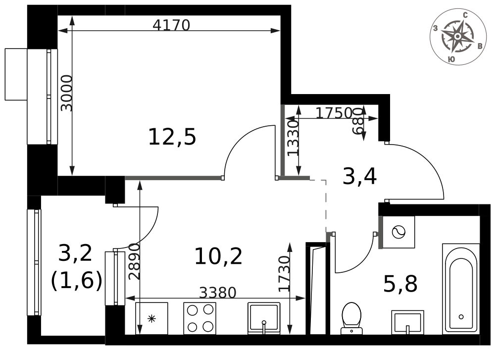 1-комнатная 33 м2 в ЖК 1-й Саларьевский корпус null этаж 17