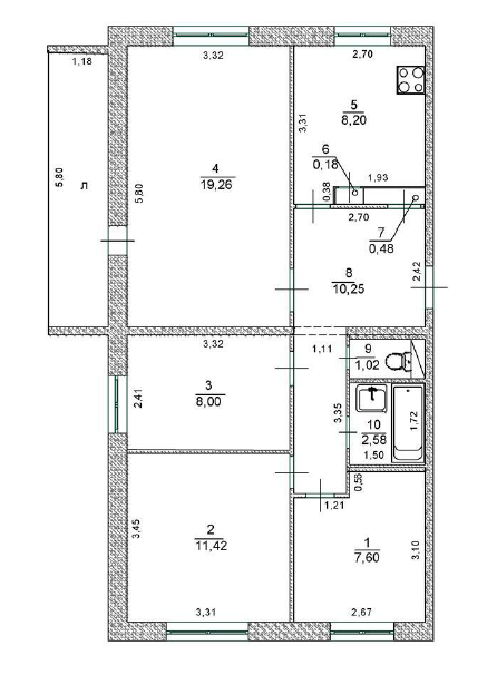 4-комнатная 69 м2 в ЖК undefined корпус null этаж 8