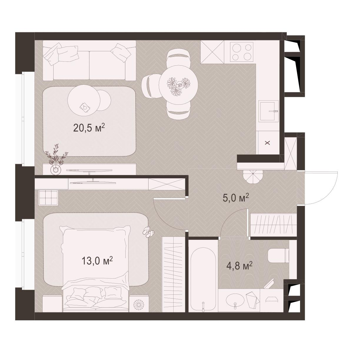 1-комнатная 43 м2 в ЖК Гранд Комфорт-3 корпус null этаж 4