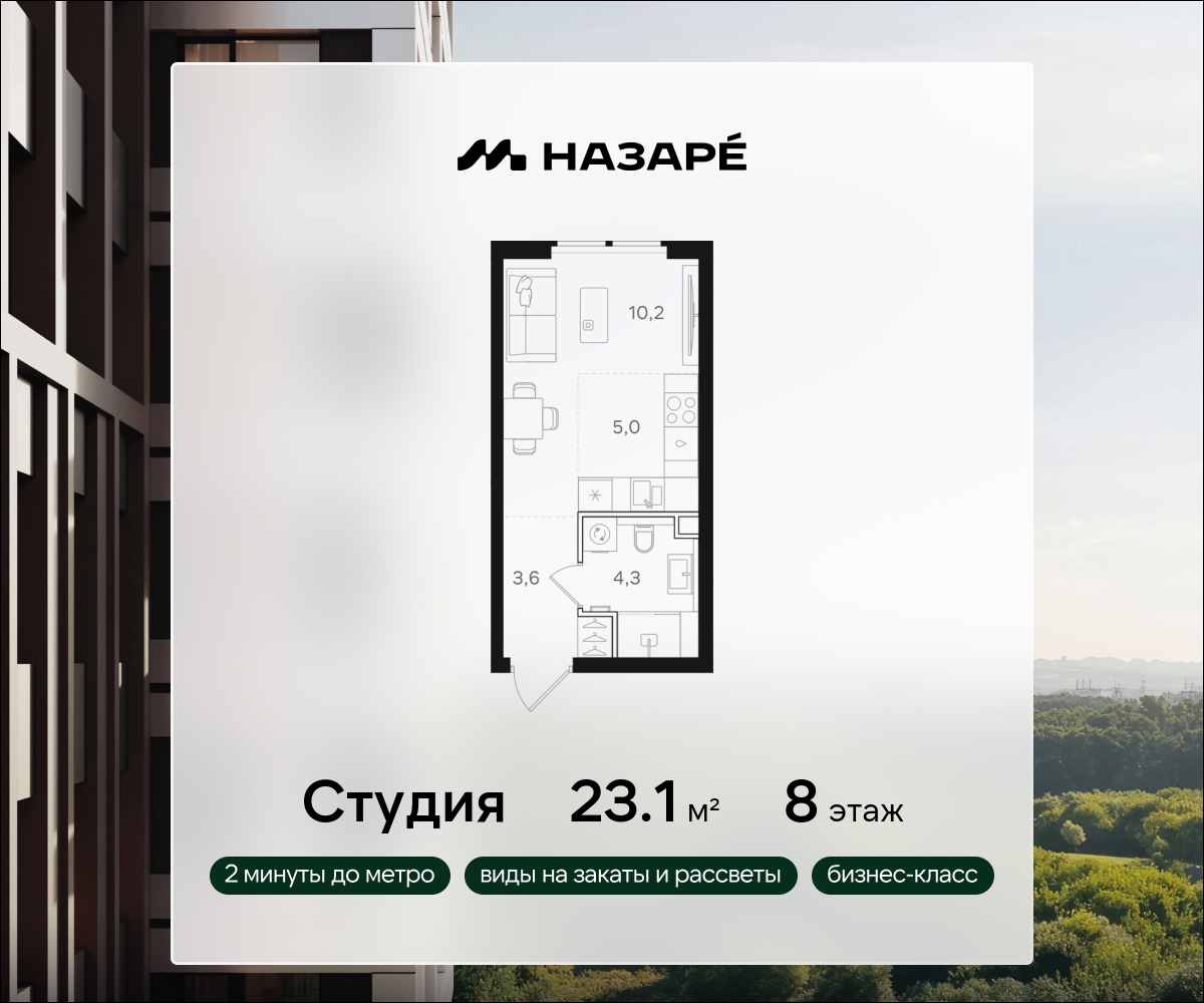 Студия 23 м2 в ЖК НАЗАРÉ корпус null этаж 8