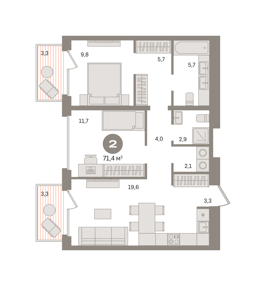 2-комнатная 71 м2 в ЖК Дом А корпус null этаж 6