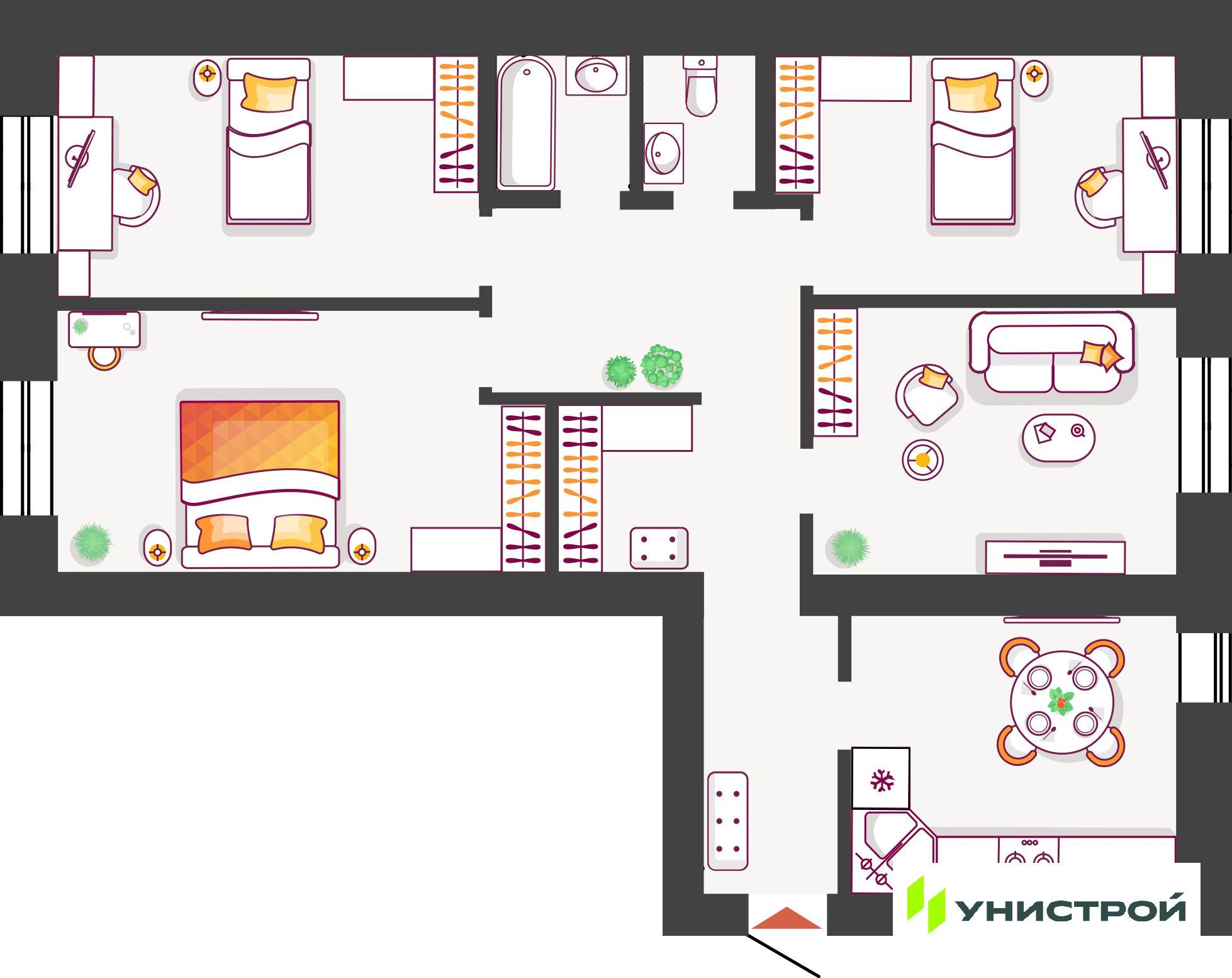 4-комнатная 101 м2 в ЖК Южный бульвар корпус null этаж 9