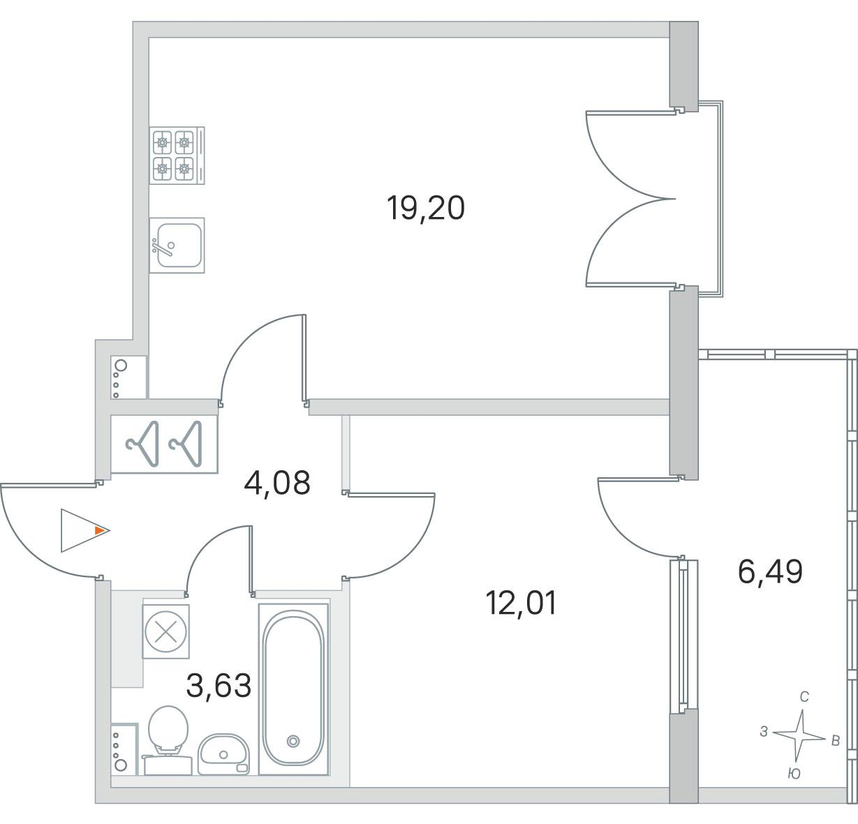 1-комнатная 40 м2 в ЖК Любоград корпус null этаж 3