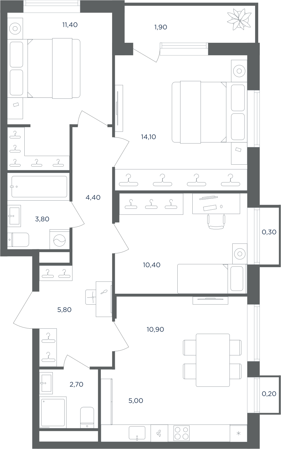 4-комнатная 68 м2 в ЖК Равновесие корпус null этаж 4