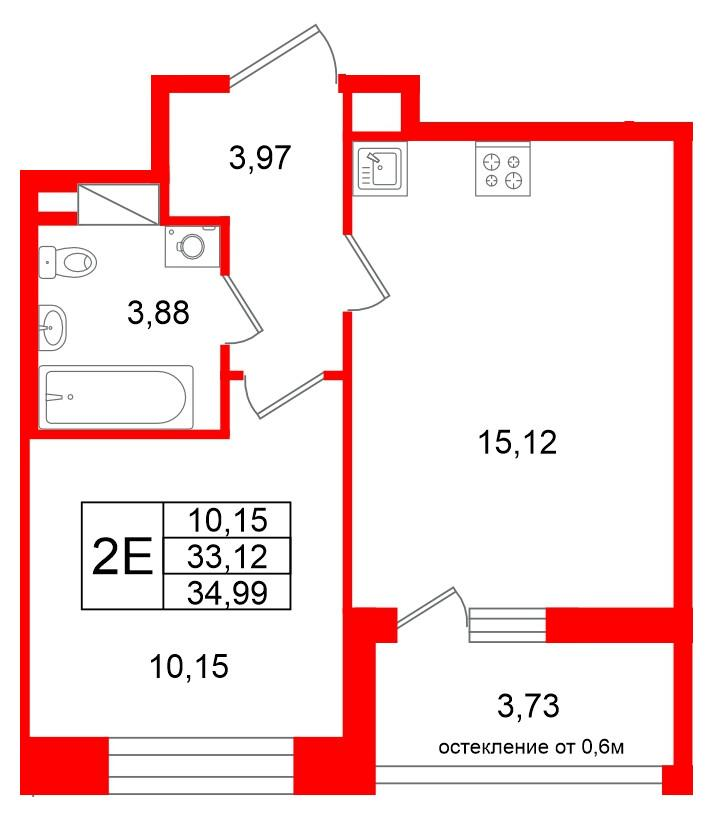 1-комнатная 33 м2 в ЖК Титул в Московском корпус null этаж 6