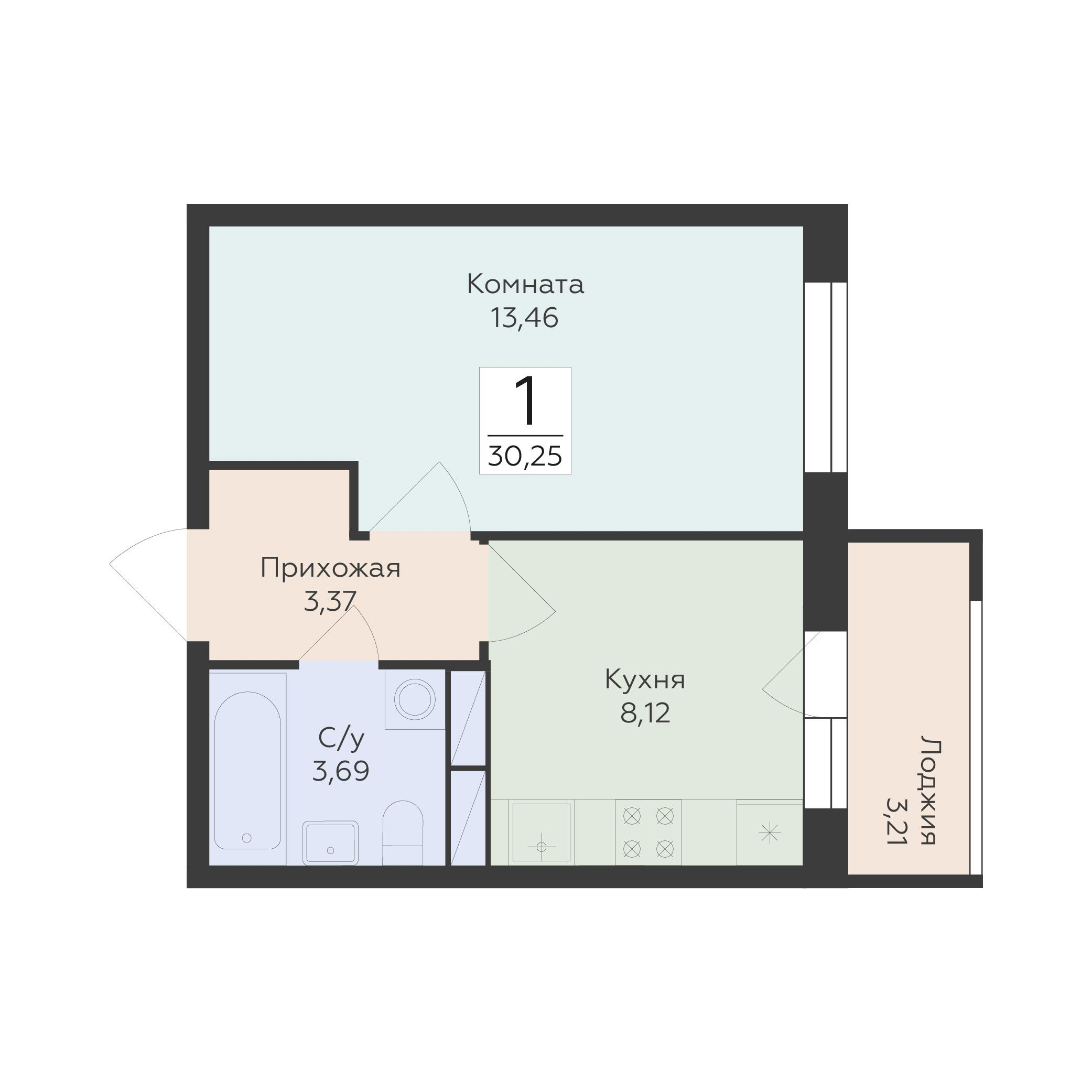 1-комнатная 30 м2 в ЖК Flora корпус null этаж 8