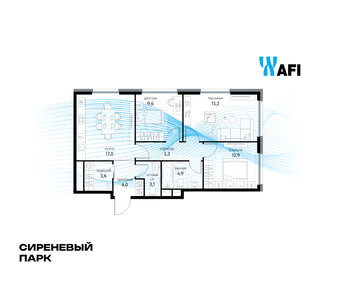 3-комнатная 73 м2 в ЖК Сиреневый парк корпус null этаж 3