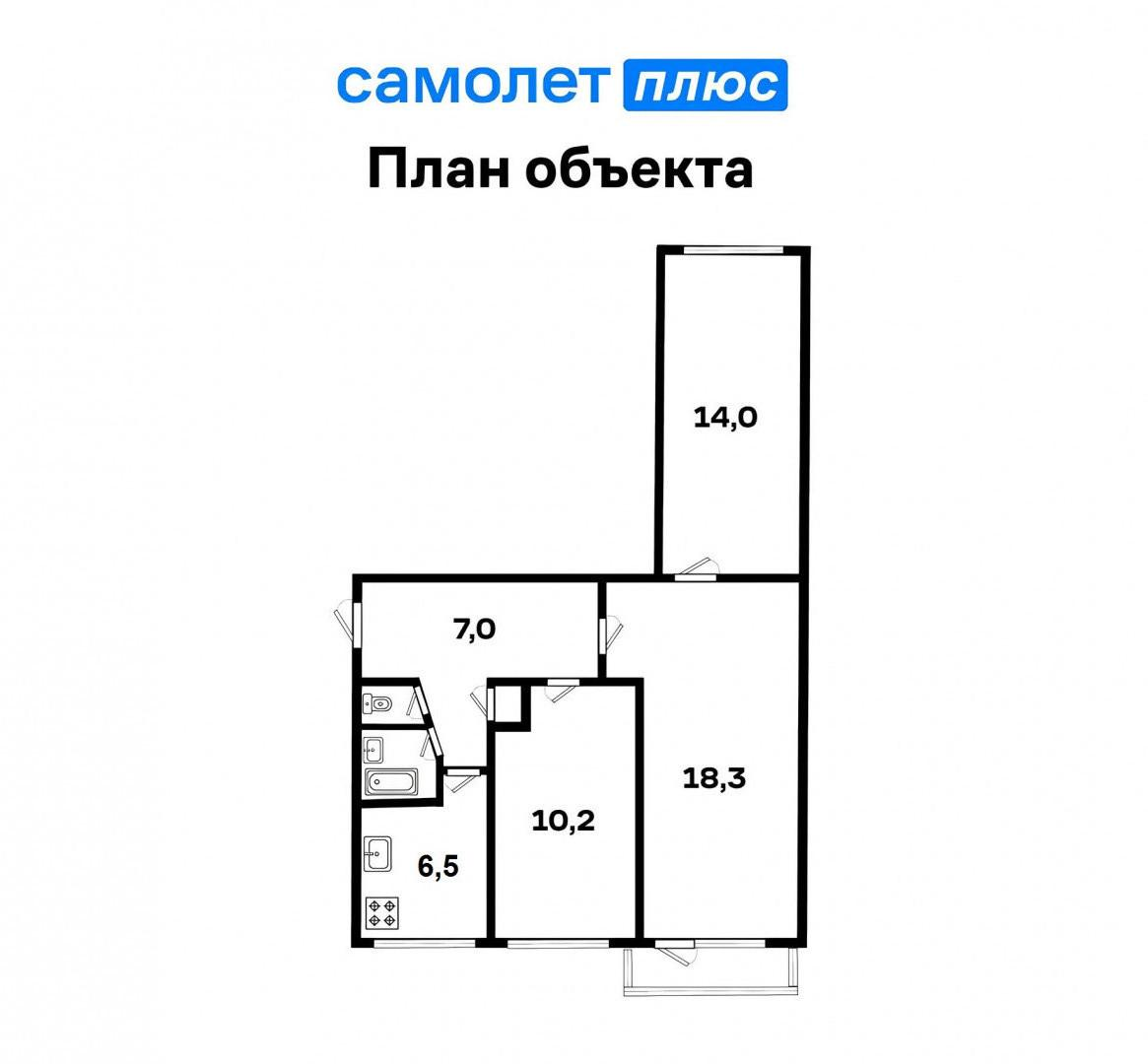 3-комнатная 59.5 м2 в ЖК undefined корпус null этаж 2