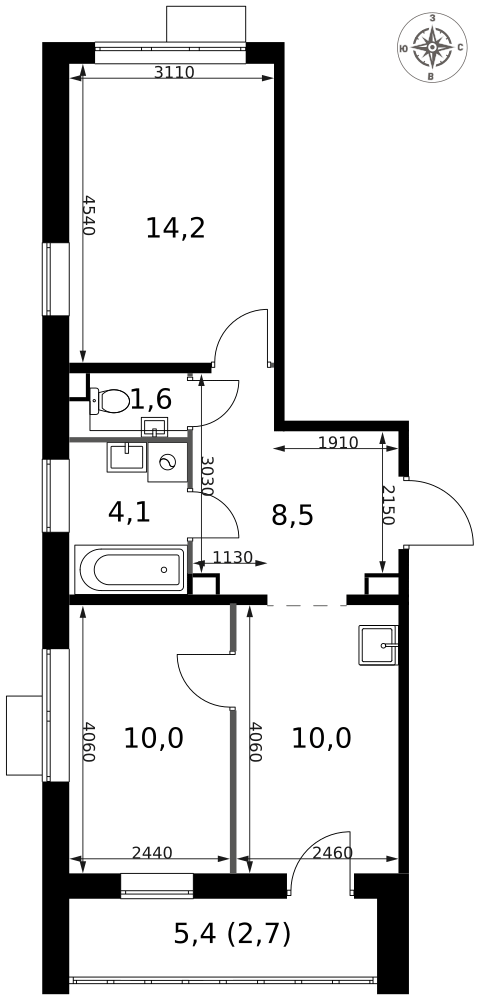 2-комнатная 51 м2 в ЖК 1-й Саларьевский корпус null этаж 24