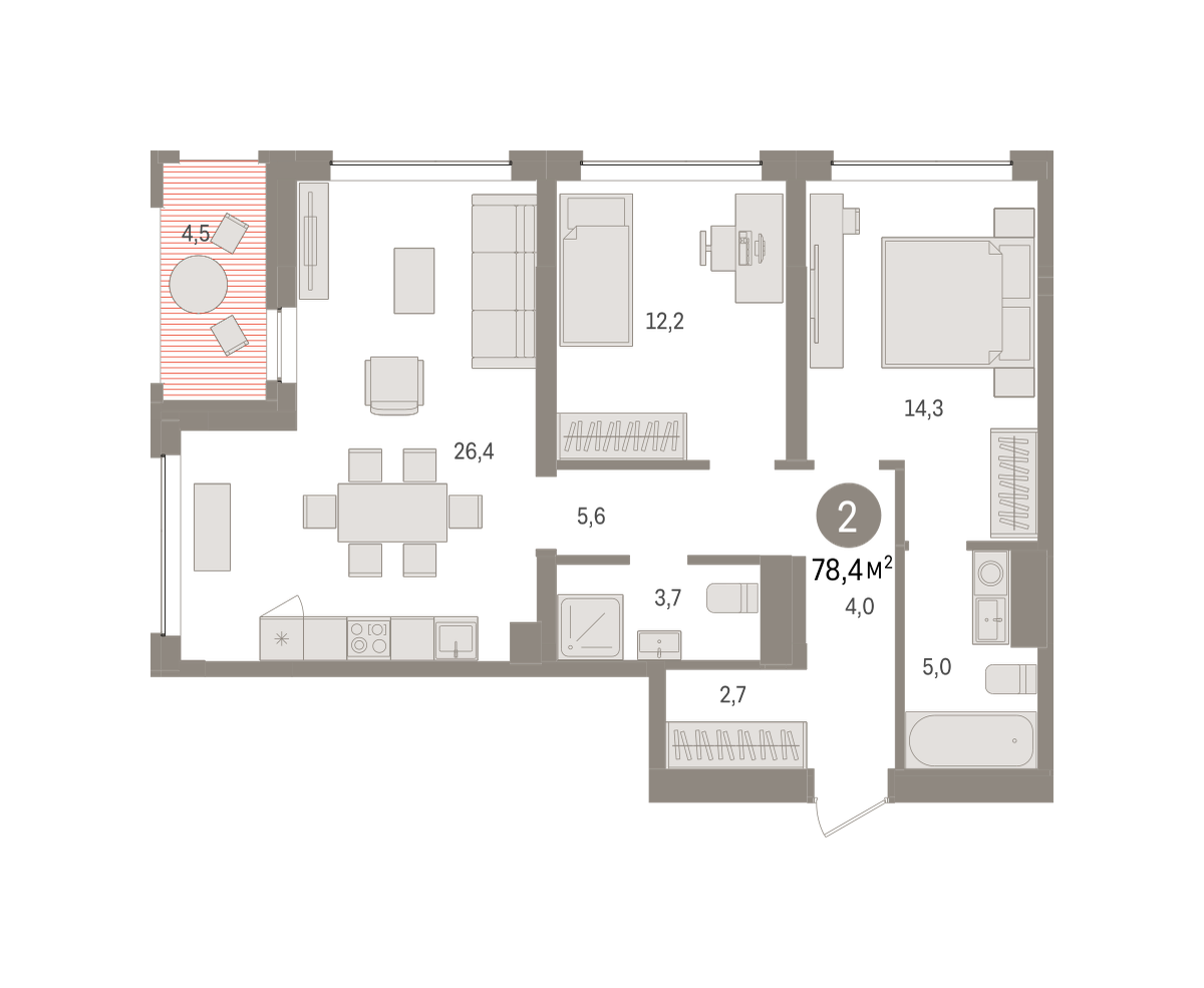 2-комнатная 78 м2 в ЖК Европейский квартал корпус null этаж 4