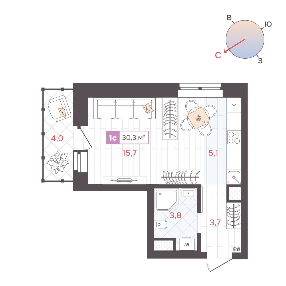 Студия 30 м2 в ЖК ДА корпус null этаж 10