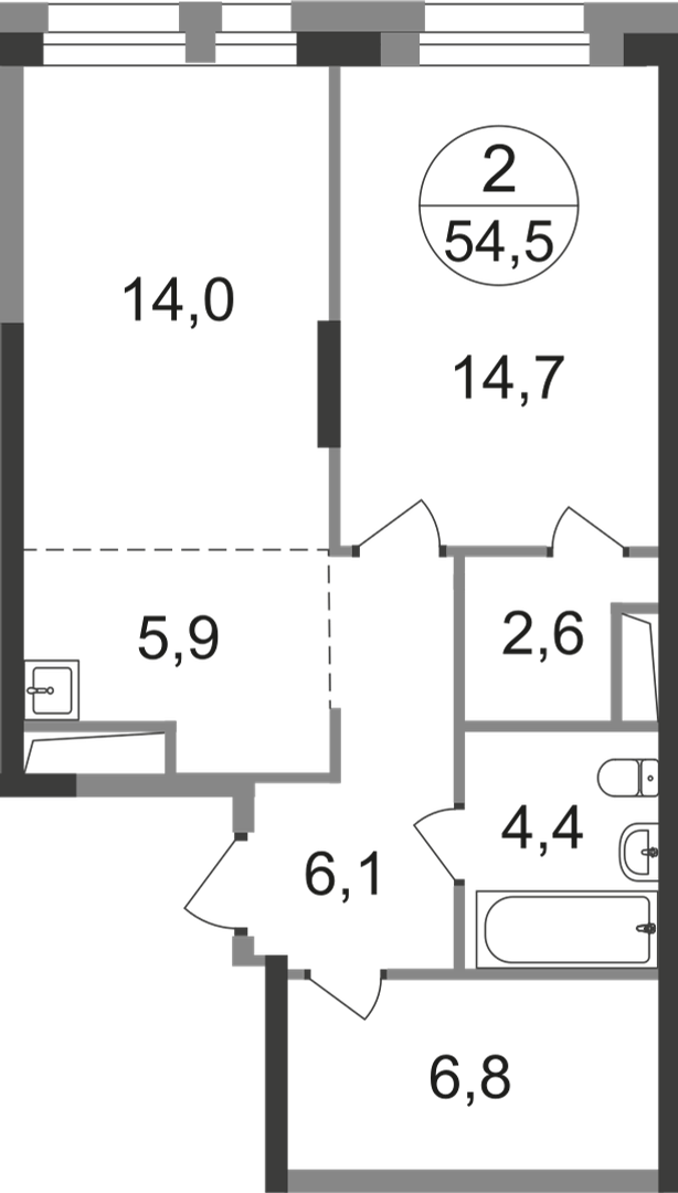 2-комнатная 54 м2 в ЖК Первый Московский корпус null этаж 14
