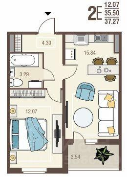 1-комнатная 35 м2 в ЖК undefined корпус null этаж 2