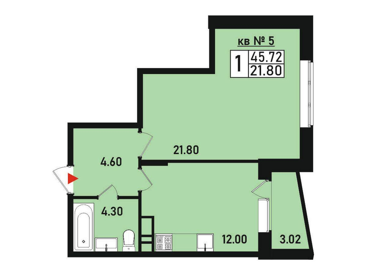 1-комнатная 45 м2 в ЖК Борисоглебское корпус null этаж 2