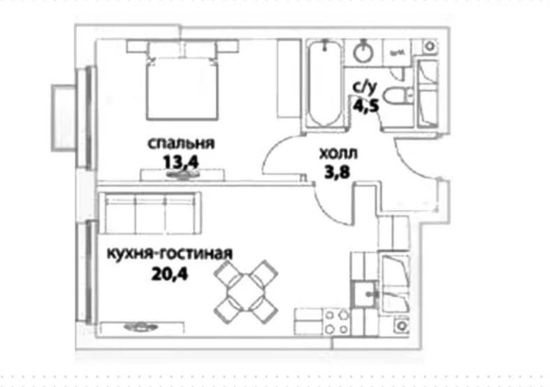 1-комнатная 43 м2 в ЖК undefined корпус null этаж 31