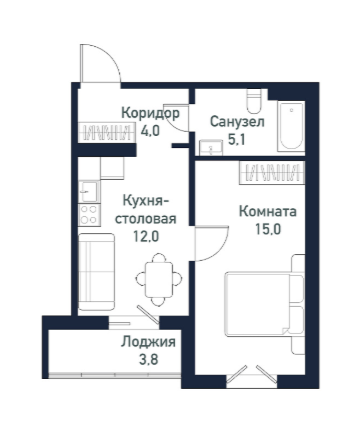 1-комнатная 36.6 м2 в ЖК undefined корпус null этаж 7