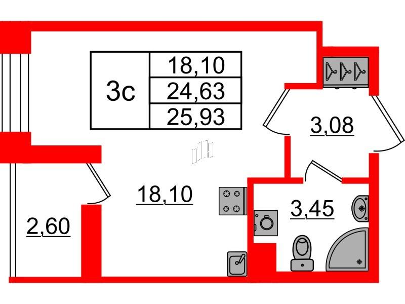 Студия 24 м2 в ЖК Бионика Заповедная корпус null этаж 1