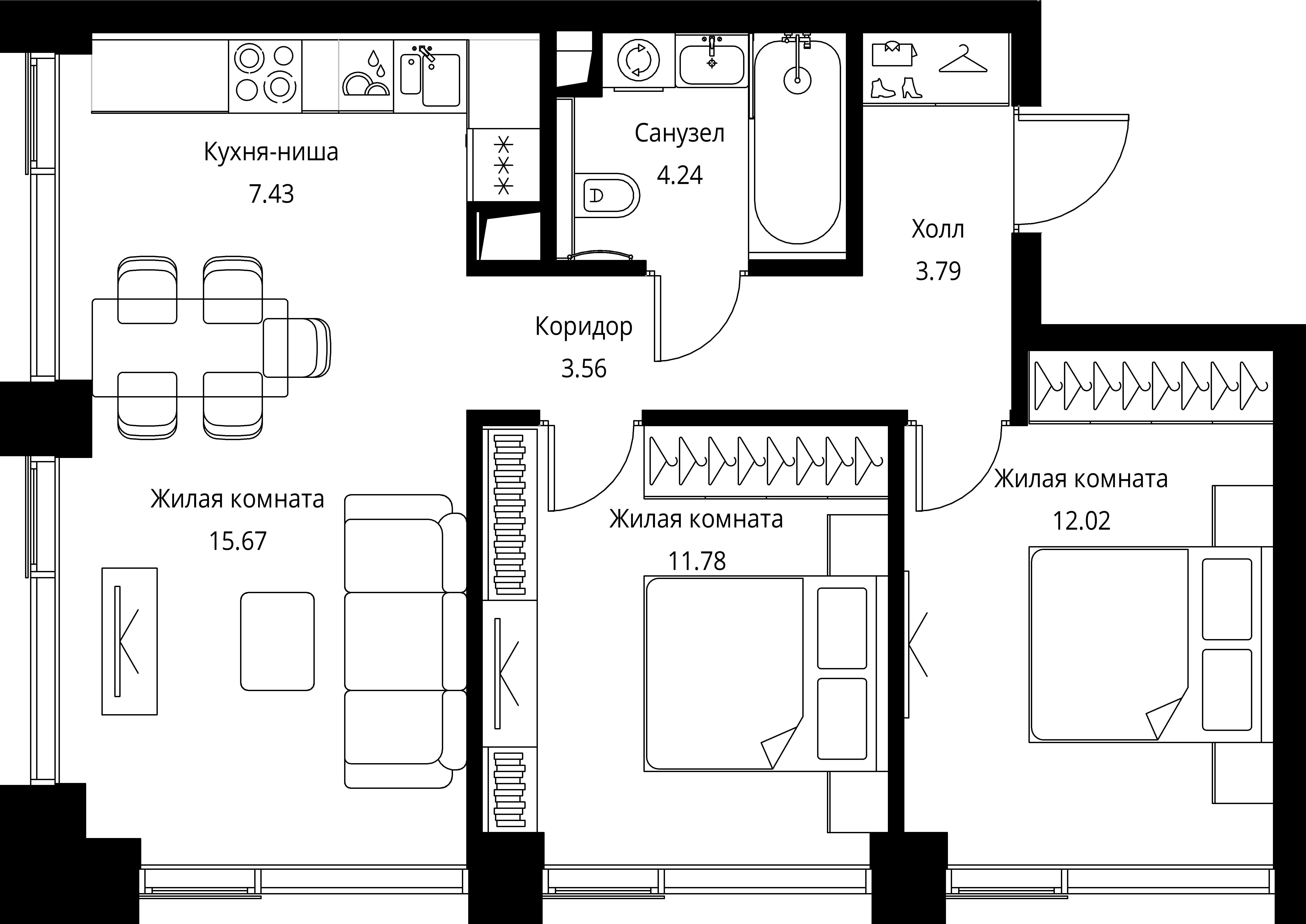 2-комнатная 58 м2 в ЖК CITY BAY корпус null этаж 4