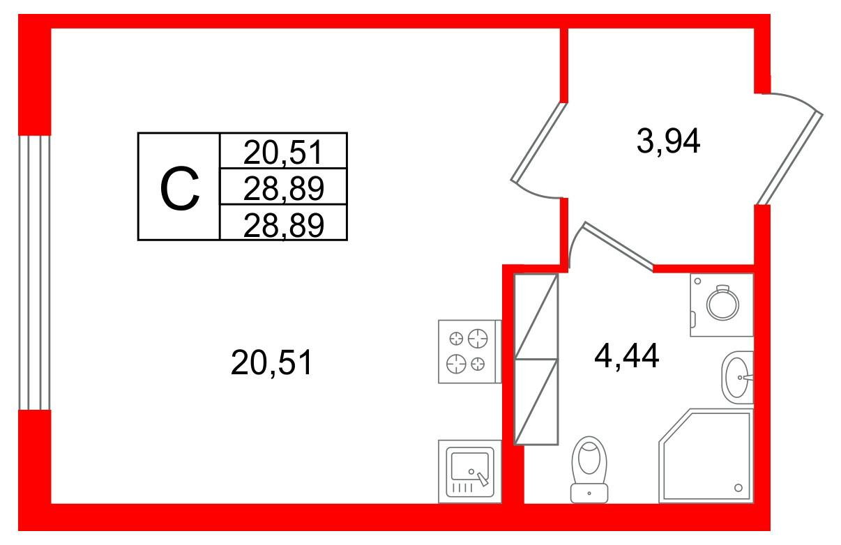 Студия 28 м2 в ЖК Квартал Заречье корпус null этаж 5