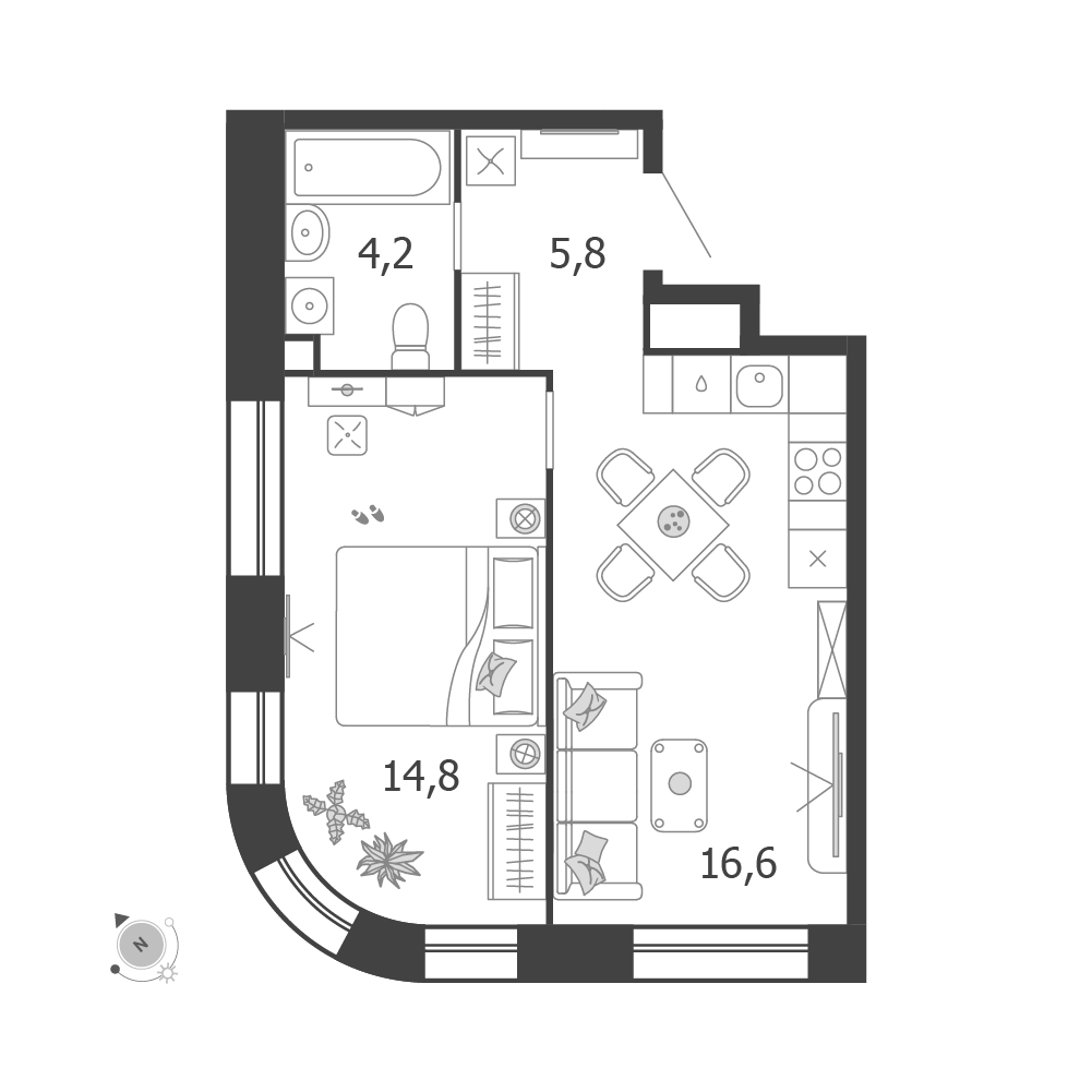 1-комнатная 41 м2 в ЖК Шагал корпус null этаж 2