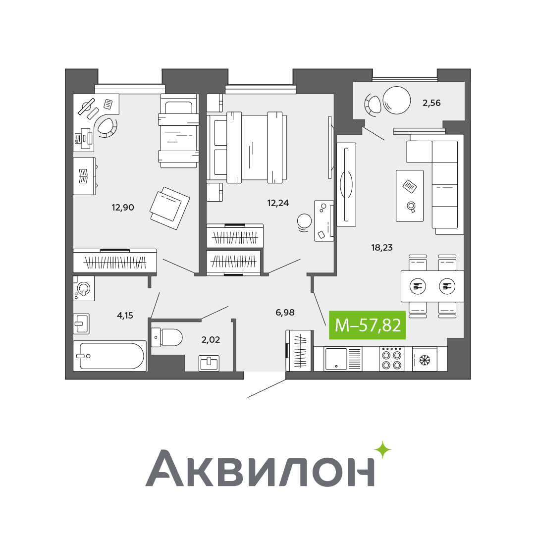 Студия 57 м2 в ЖК Аквилон CITY Towers корпус null этаж 13