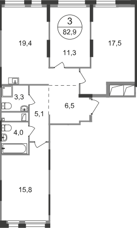 3-комнатная 82 м2 в ЖК Первый Московский корпус null этаж 2
