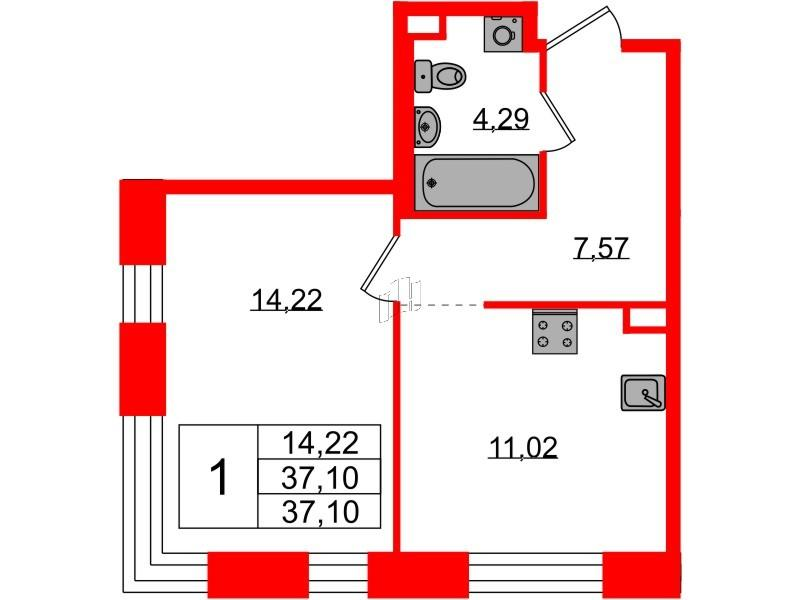 1-комнатная 37 м2 в ЖК PLUS Пулковский корпус null этаж 2