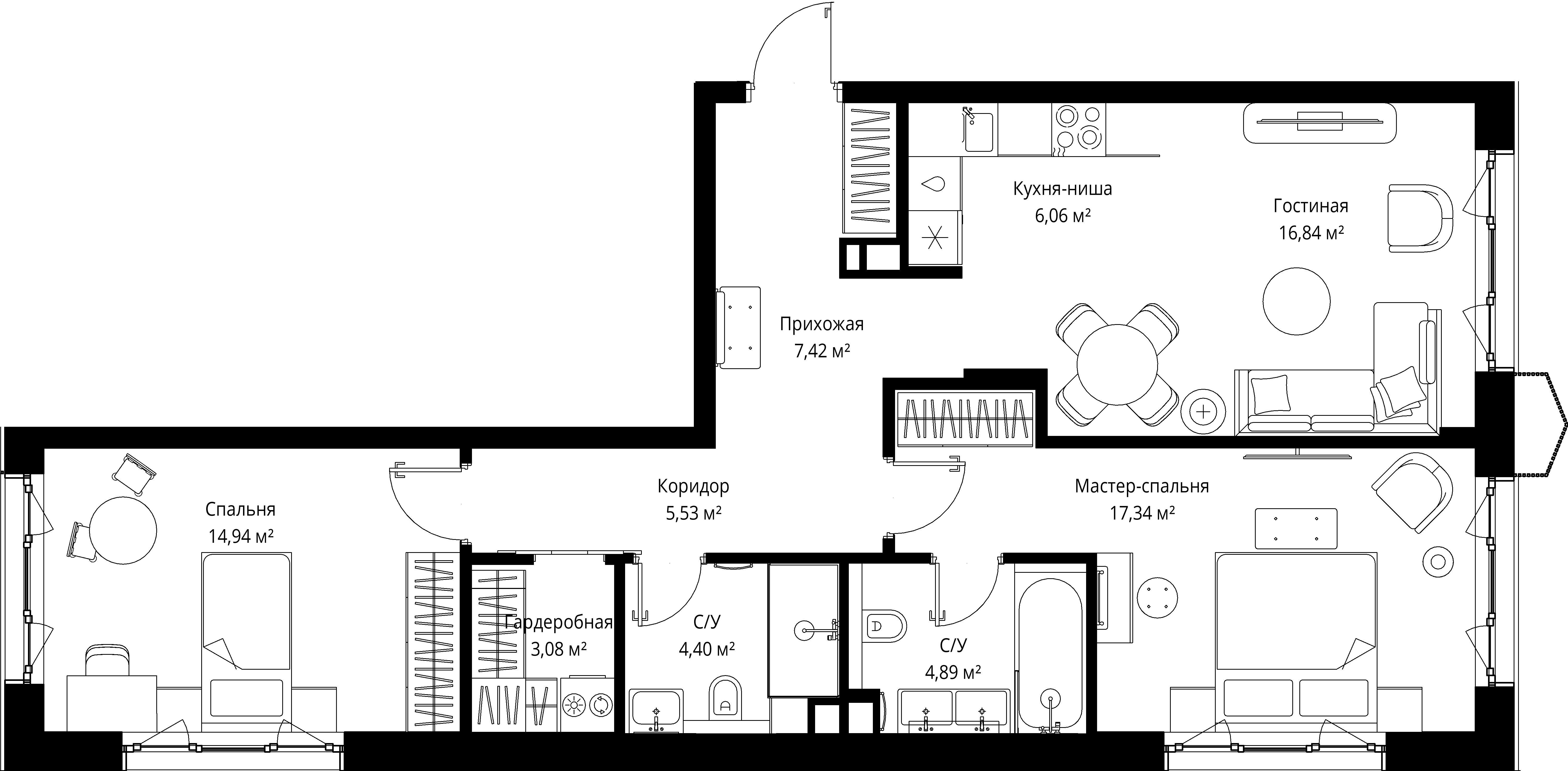 2-комнатная 80 м2 в ЖК МЫС корпус null этаж 11