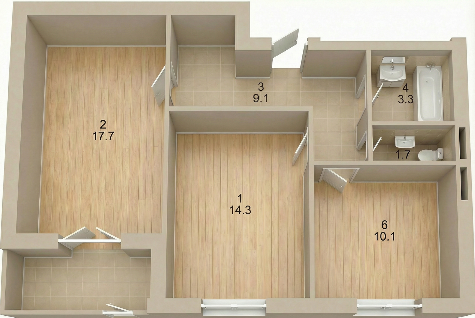 2-комнатная 56.2 м2 в ЖК undefined корпус null этаж 4