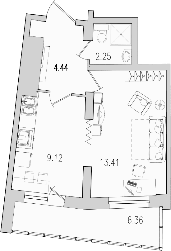 1-комнатная 35 м2 в ЖК Байрон корпус null этаж 21