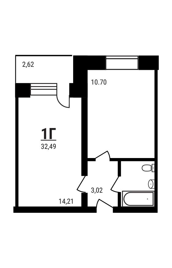1-комнатная 32 м2 в ЖК Дружный корпус null этаж 5