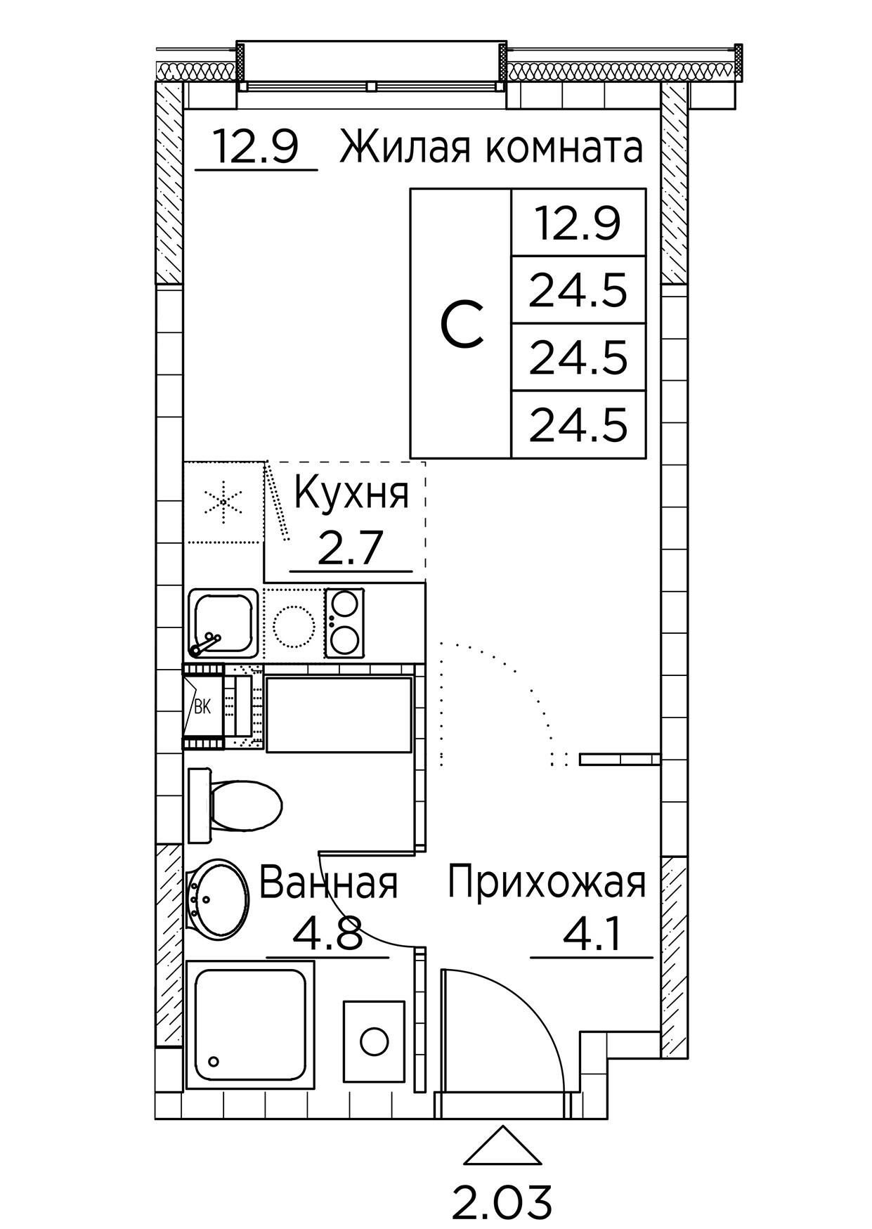 Студия 24 м2 в ЖК Гринхилс корпус null этаж 1