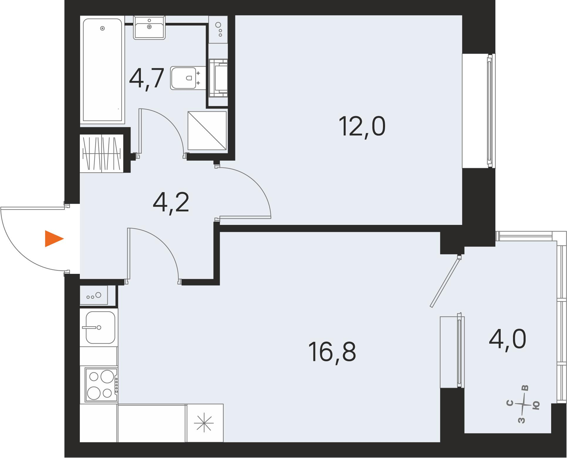 1-комнатная 39 м2 в ЖК М36 корпус null этаж 2