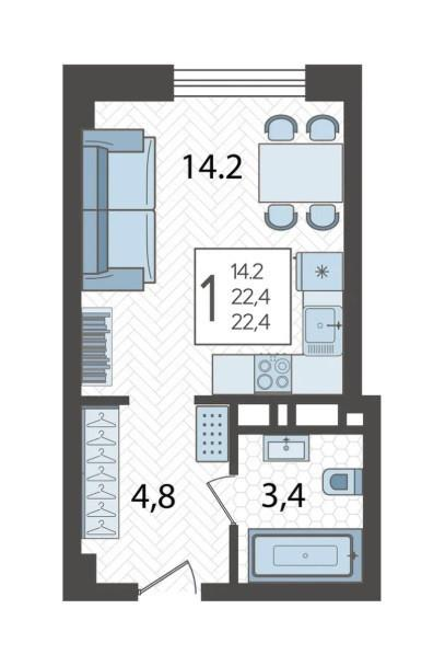 Студия 22.4 м2 в ЖК undefined корпус null этаж 15