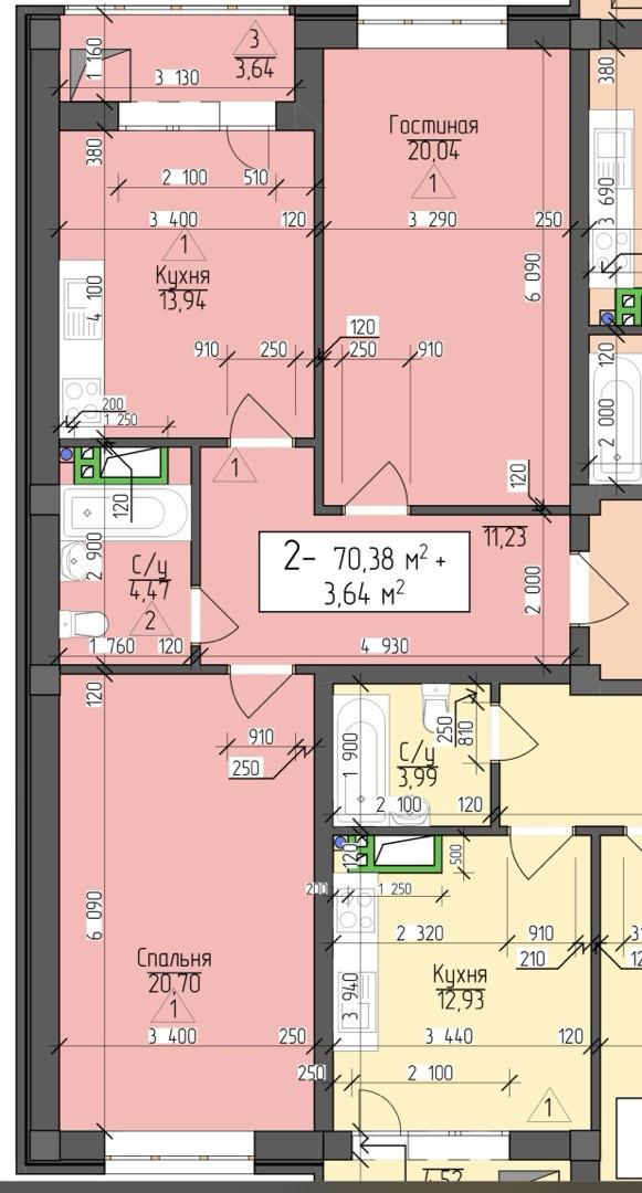 2-комнатная 74 м2 в ЖК undefined корпус null этаж 6