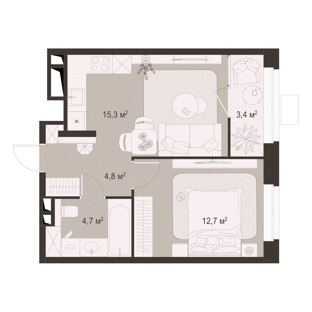 1-комнатная 40 м2 в ЖК Гранд Комфорт-3 корпус null этаж 16