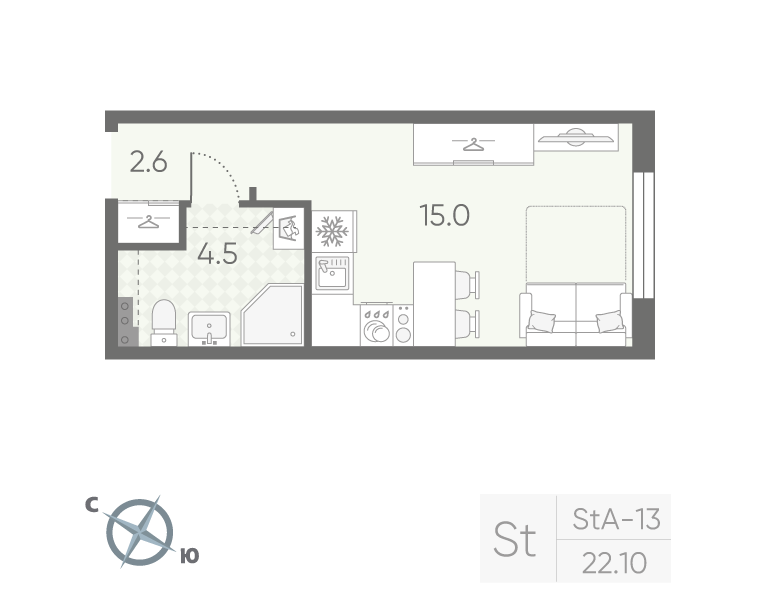 Студия 22 м2 в ЖК Пулково Lake корпус null этаж 1