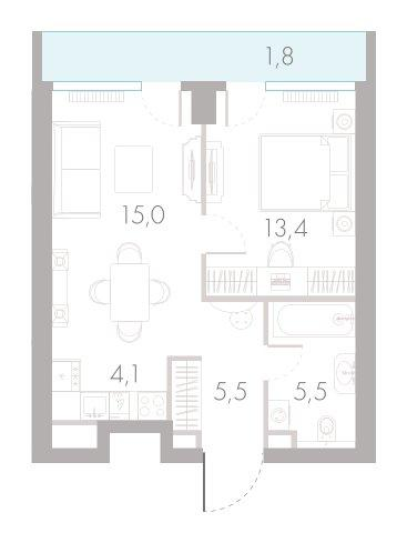2-комнатная 44 м2 в ЖК River Park Towers Кутузовский корпус null этаж 13