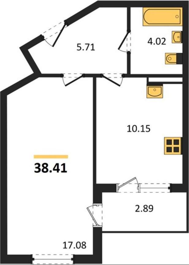 1-комнатная 38.4 м2 в ЖК undefined корпус null этаж 7