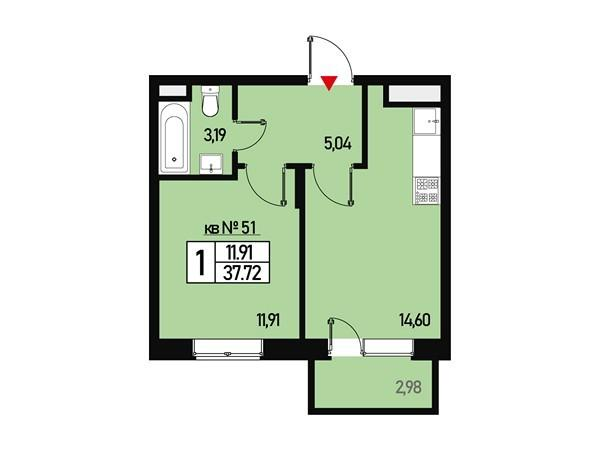 1-комнатная 34 м2 в ЖК Борисоглебское корпус null этаж 3