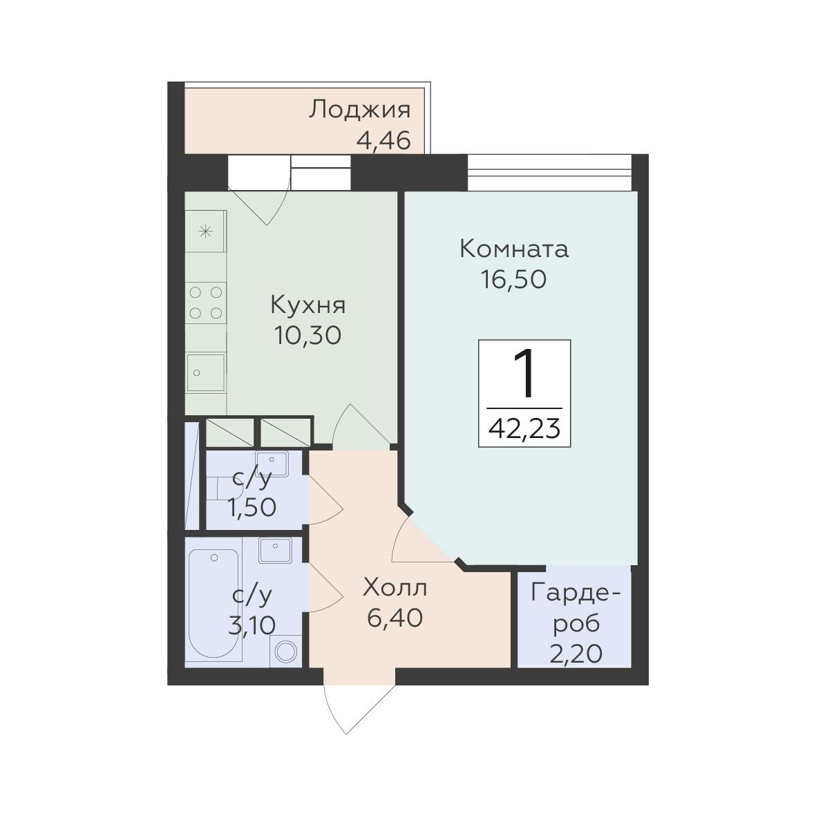 1-комнатная 42 м2 в ЖК Малаховский корпус null этаж 4