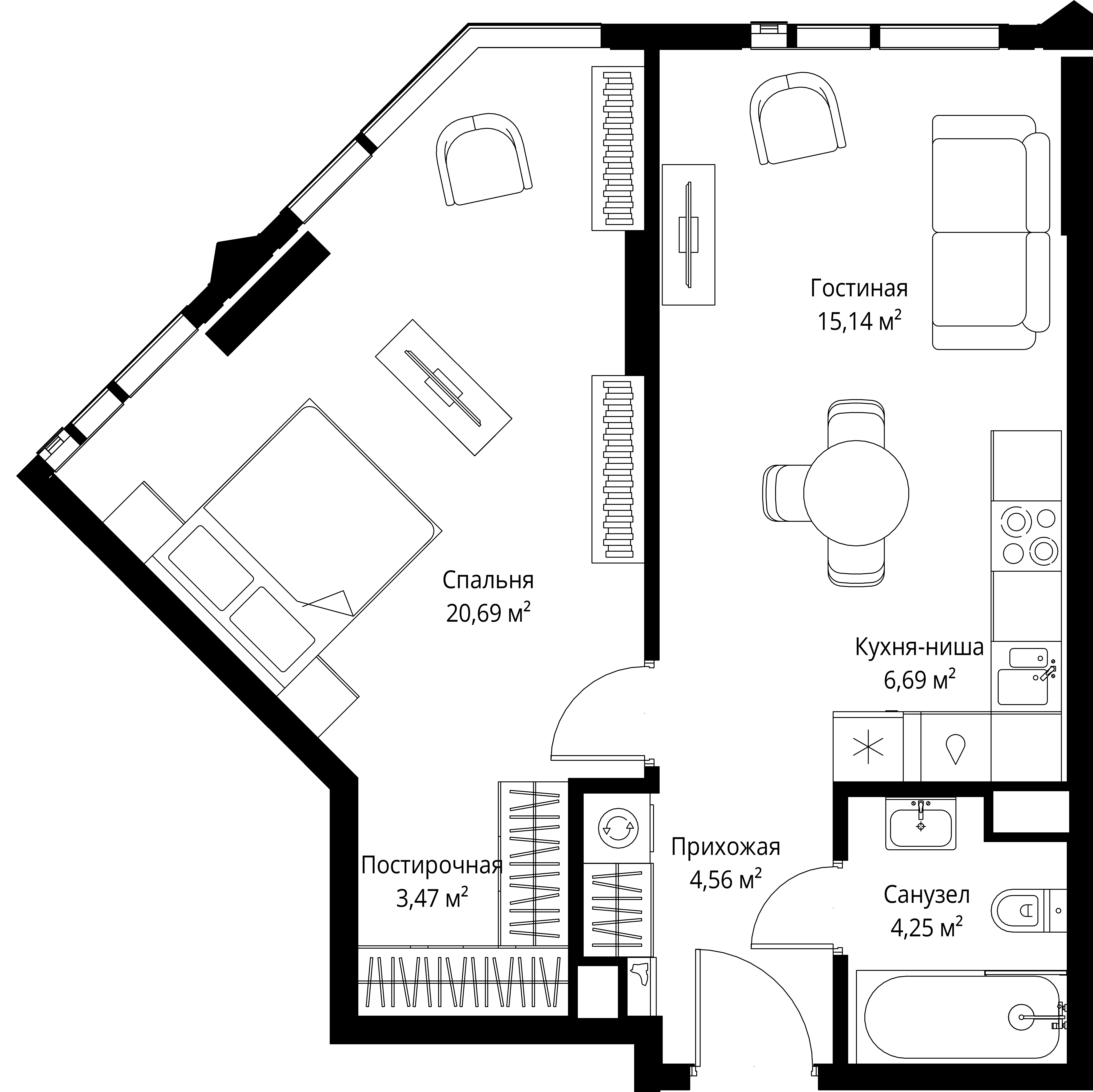 1-комнатная 54 м2 в ЖК JOIS корпус null этаж 53