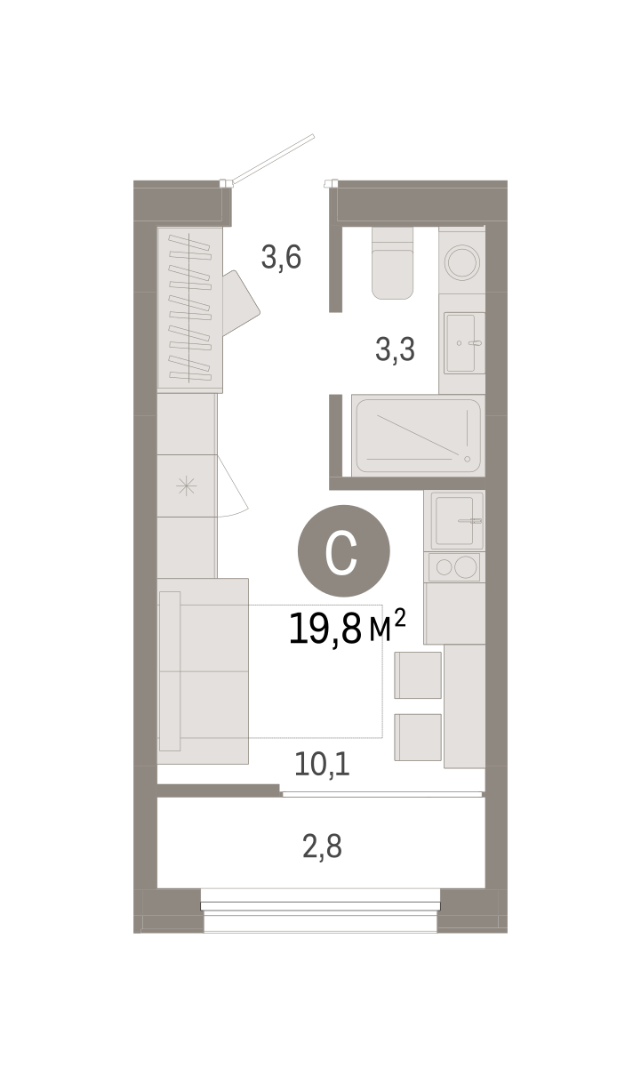 Студия 19 м2 в ЖК Республики 205 корпус null этаж 6